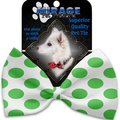 Mirage Pet Products White & Green Dotted Pet Bow Tie Collar Accessory with Cloth Hook & Eye 1225-VBT